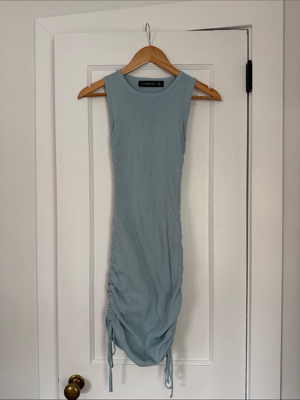 Lioness Sleeveless Ruched Midi Dress in Pale Blue